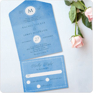 Modern Beachy Ocean Blue Summer Wedding All In One Uitnodiging