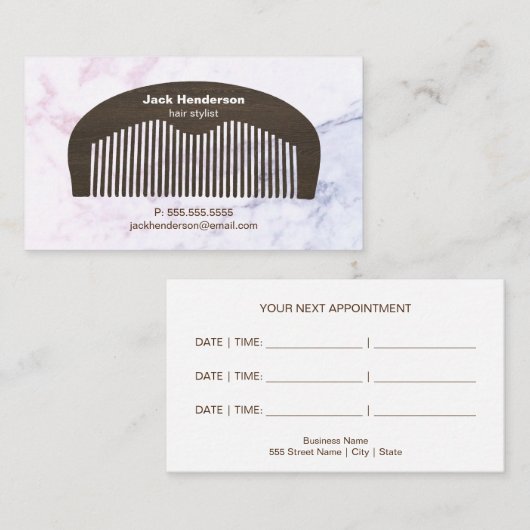 Modern Beard Comb & Marble | Visitekaartje Afsprakenkaartje (Voorkant / Achterkant)