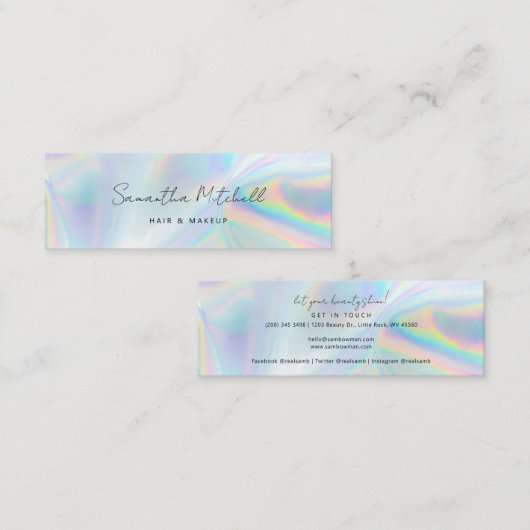 Modern Beautician Makeup Stylist Holographic Mini Visitekaartje (Voorkant / Achterkant)