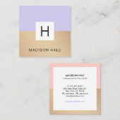 Modern Beauty Lavendel Paarse Monogram Vierkante Visitekaartje (Voorkant / Achterkant)