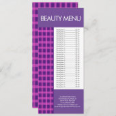 Modern Beauty Make-up Paarse Roze Gingham Menu (Voorkant / Achterkant)