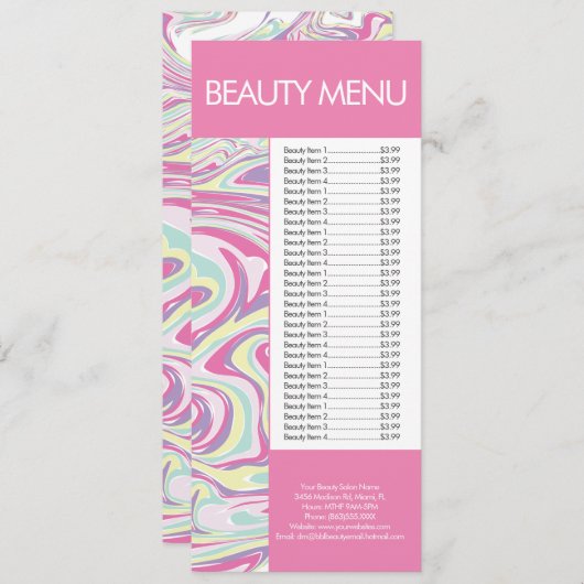 Modern Beauty Make-up Vloeibaar Patroon Roze Menu (Voorkant / Achterkant)