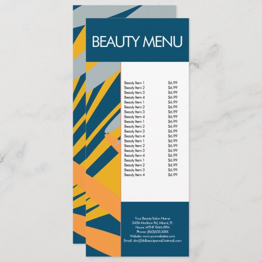 Modern Beauty Makeup Tropical Pattern Menu (Voorkant / Achterkant)