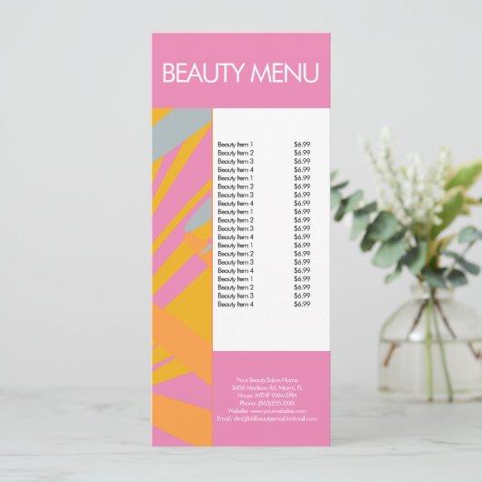 Modern Beauty Makeup Tropical Pattern Pink Menu (Staand voorkant)