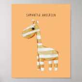 Modern Beauty Oranje Giraffe met naam Poster (Voorkant)