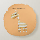 Modern Beauty Oranje Giraffe met naam Rond Kussen (Voorkant)