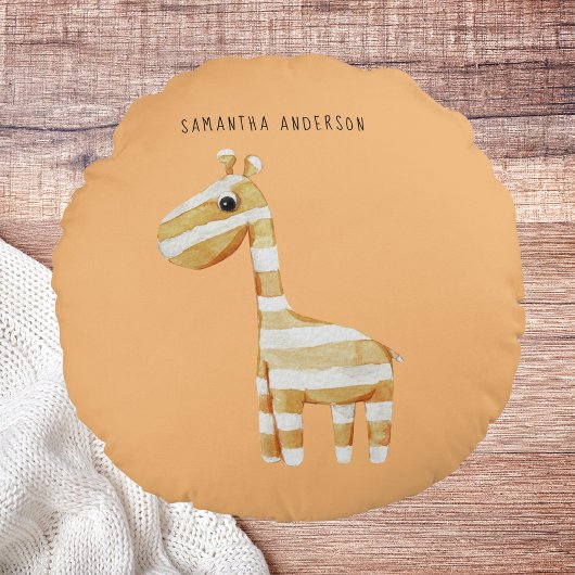 Modern Beauty Oranje Giraffe met naam Rond Kussen