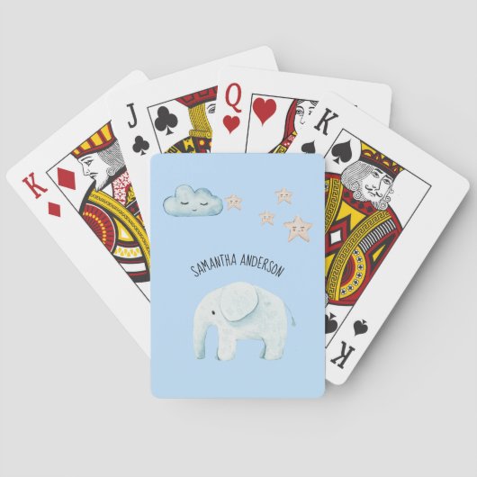 Modern Beauty Pastel Blue Elephant & Stars Kind Pokerkaarten (Achterkant)