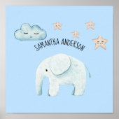 Modern Beauty Pastel Blue Elephant & Stars Kind Poster (Voorkant)
