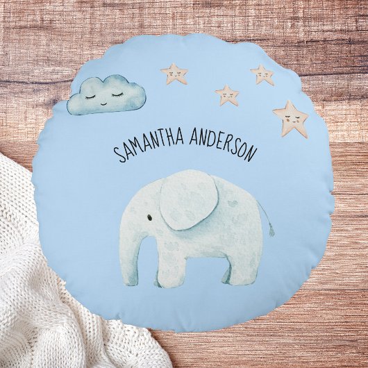 Modern Beauty Pastel Blue Elephant & Stars Kind Rond Kussen