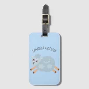 Modern Beauty Pastel Blue Sheep And Kid Name Bagagelabel