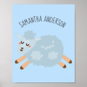 Modern Beauty Pastel Blue Sheep And Kid Name Poster (Voorkant)