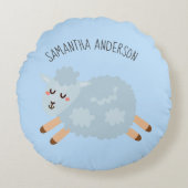 Modern Beauty Pastel Blue Sheep And Kid Name Rond Kussen (Voorkant)