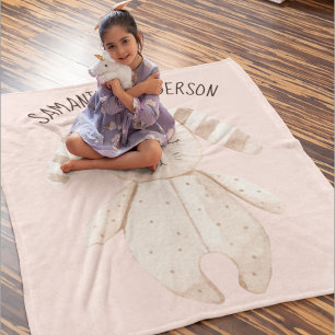 Modern Beauty Pastel Pink Bunny met naam Fleece Deken