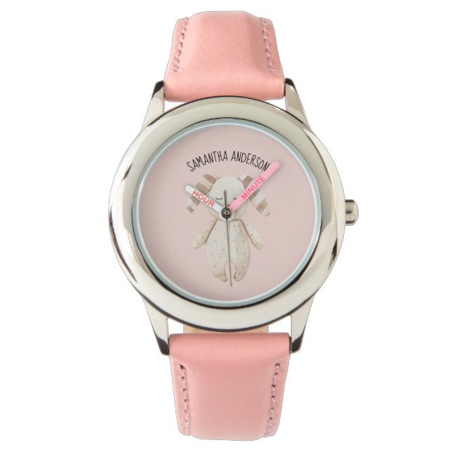 Modern Beauty Pastel Pink Bunny met naam Horloge (Voorkant)