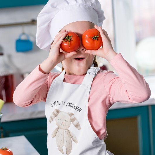 Modern Beauty Pastel Pink Bunny met naam Kinder Schort