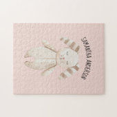 Modern Beauty Pastel Pink Bunny met naam Legpuzzel (Horizontaal)