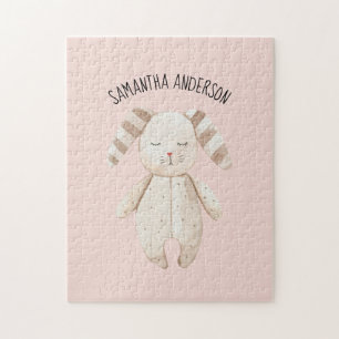 Modern Beauty Pastel Pink Bunny met naam Legpuzzel