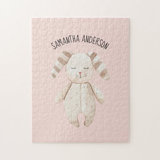 Modern Beauty Pastel Pink Bunny met naam Legpuzzel (Verticaal)