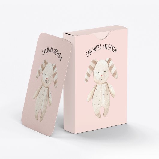 Modern Beauty Pastel Pink Bunny met naam Pokerkaarten