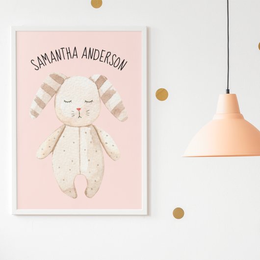 Modern Beauty Pastel Pink Bunny met naam Poster