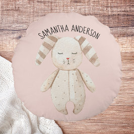 Modern Beauty Pastel Pink Bunny met naam Rond Kussen
