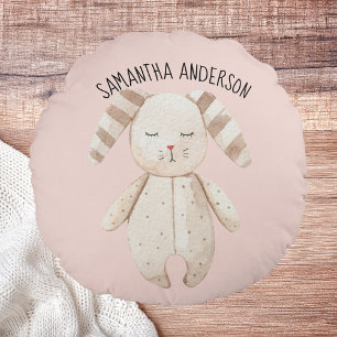 Modern Beauty Pastel Pink Bunny met naam Rond Kussen