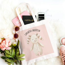 Modern Beauty Pastel Pink Bunny met naam Tote Bag