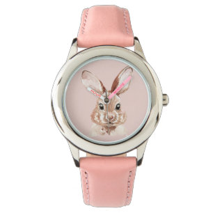 Modern Beauty Pastel Pink Waterverf Bunny Lovely Horloge