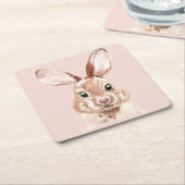 Modern Beauty Pastel Pink Waterverf Bunny Lovely Kartonnen Onderzetters (Schuin)