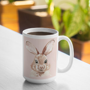 Modern Beauty Pastel Pink Waterverf Bunny Lovely Tweekleurige Koffiemok