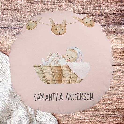 Modern Beauty Pastel Roze Kind Naam Rond Kussen