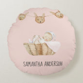 Modern Beauty Pastel Roze Kind Naam Rond Kussen (Voorkant)