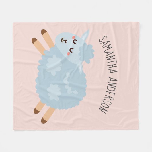 Modern Beauty Pastel Roze Schaap en Kind Naam Fleece Deken (Voorkant (Horizontaal))