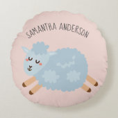 Modern Beauty Pastel Roze Schaap en Kind Naam Rond Kussen (Voorkant)