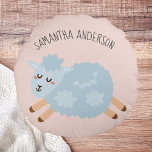 Modern Beauty Pastel Roze Schaap en Kind Naam Rond Kussen<br><div class="desc">Modern Beauty Pastel Roze Schaap en Kind Naam</div>