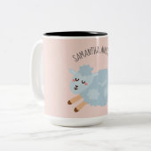 Modern Beauty Pastel Roze Schaap en Kind Naam Tweekleurige Koffiemok (Voorkant links)