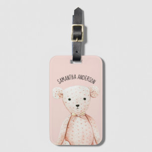 Modern Beauty Pastel Roze Teddy Bear met naam Bagagelabel