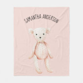 Modern Beauty Pastel Roze Teddy Bear met naam Fleece Deken (Voorkant)