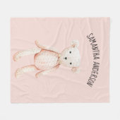 Modern Beauty Pastel Roze Teddy Bear met naam Fleece Deken (Voorkant (Horizontaal))