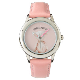 Modern Beauty Pastel Roze Teddy Bear met naam Horloge