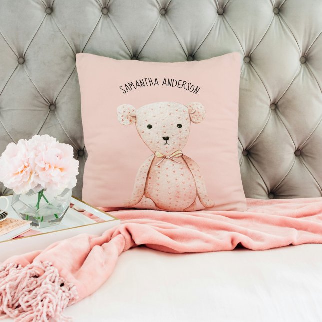 Modern Beauty Pastel Roze Teddy Bear met naam Kussen (Creator heeft geüpload)