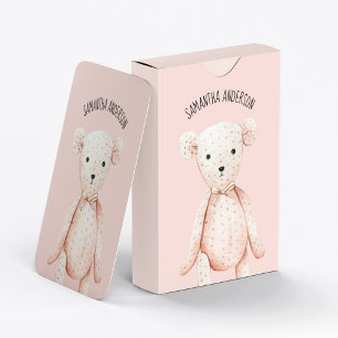 Modern Beauty Pastel Roze Teddy Bear met naam Pokerkaarten