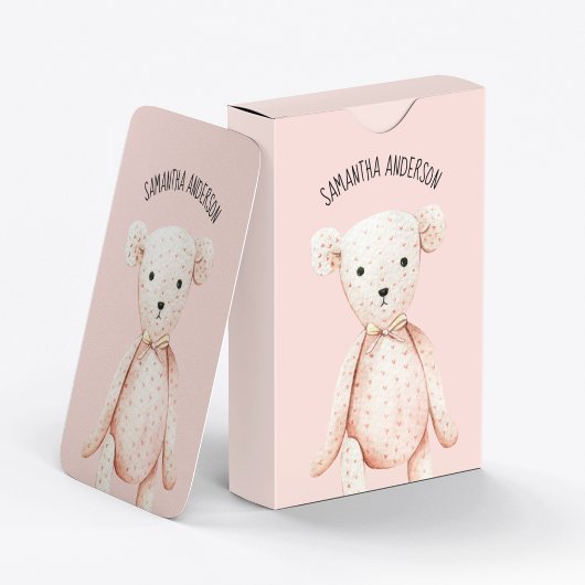 Modern Beauty Pastel Roze Teddy Bear met naam Pokerkaarten