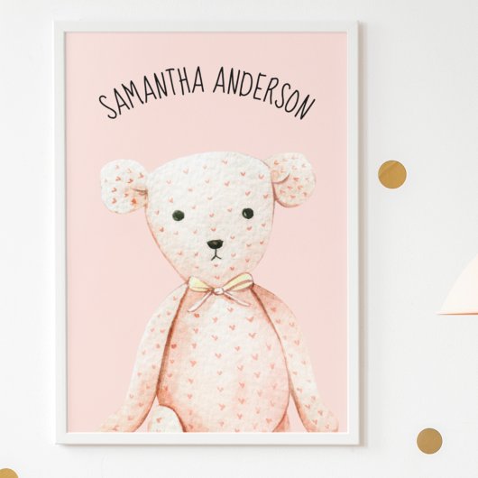 Modern Beauty Pastel Roze Teddy Bear met naam Poster