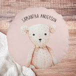 Modern Beauty Pastel Roze Teddy Bear met naam Rond Kussen<br><div class="desc">Modern Beauty Pastel Roze Teddy Bear met naam</div>