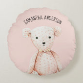 Modern Beauty Pastel Roze Teddy Bear met naam Rond Kussen (Voorkant)