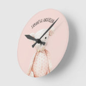 Modern Beauty Pastel Roze Teddy Bear met naam Ronde Klok (Hoek)