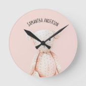 Modern Beauty Pastel Roze Teddy Bear met naam Ronde Klok (Voorkant)