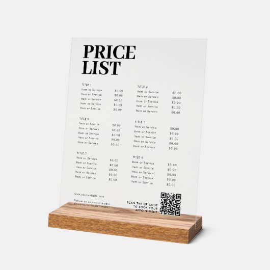 Modern Beauty Prijs Lijst Menu Small Business Acryl Bord (Hoek)
